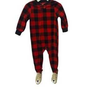 Carter’s NWT Plaid Red and Black Kids reindeer feet fleece onesie